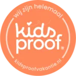 Kidsproofvakantie online keurmerk voor op gekleurde achtergroond2760